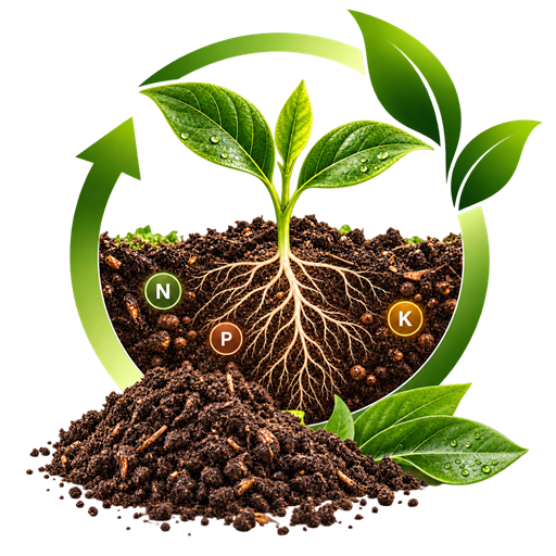 Plant roots in nutrient-rich soil